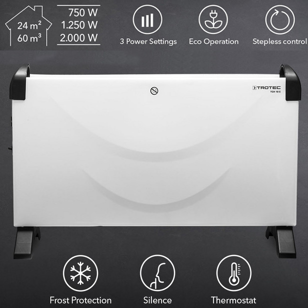 Trotec Επιδαπέδιος Θερμοπομπός 2000W με Χειρολαβές, 3 Επίπεδα Θέρμανσης, Ρυθμιζόμενο Θερμοστάτη & Προστασία Υπερθέρμανσης & Παγετού